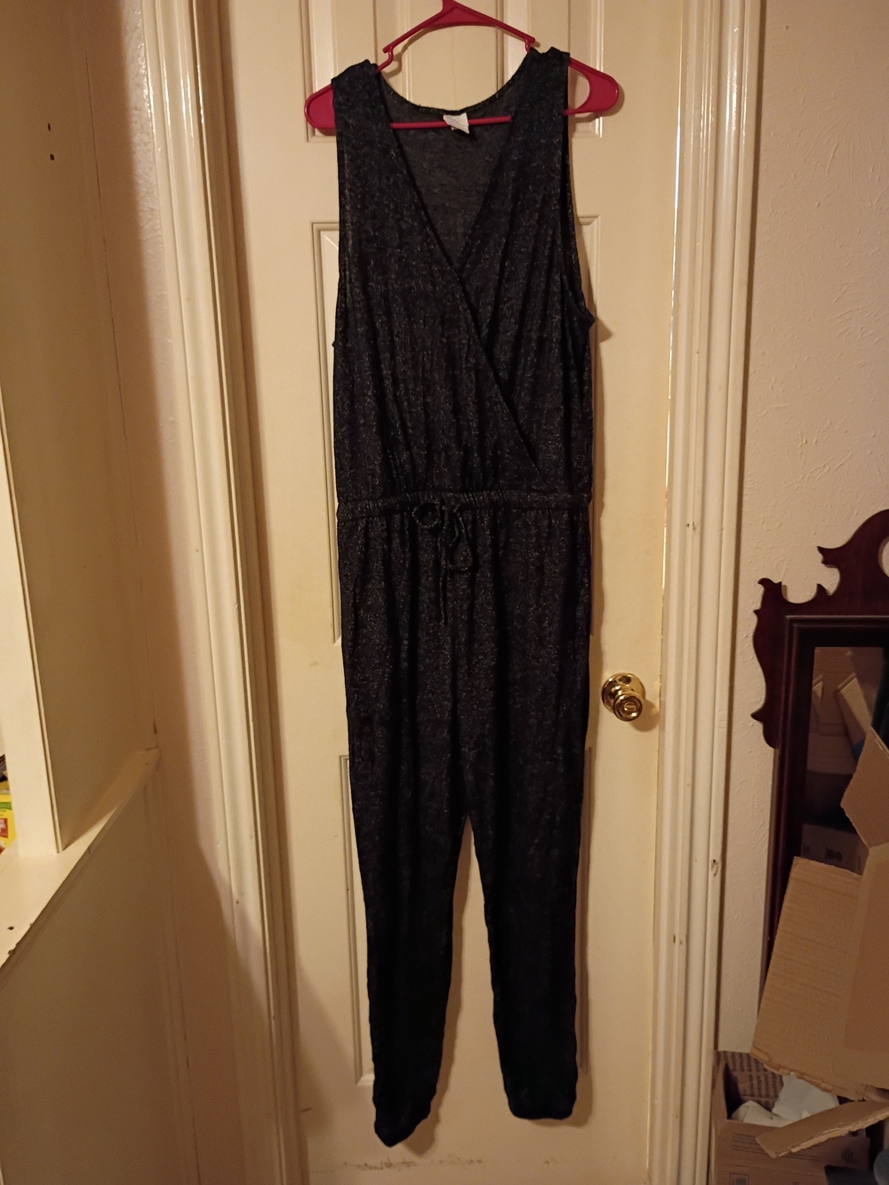 stars above Black Sleeveless V-Neck Jumpsuit with Drawstring